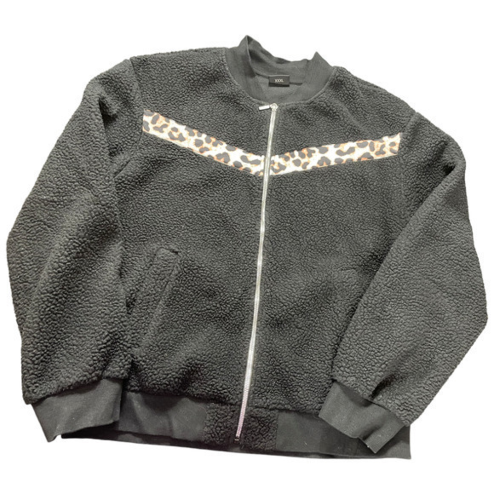 Zyia Active Women's‎ Black Long Sleeve Leopard Flying V Fleece Jacket Size 3XL